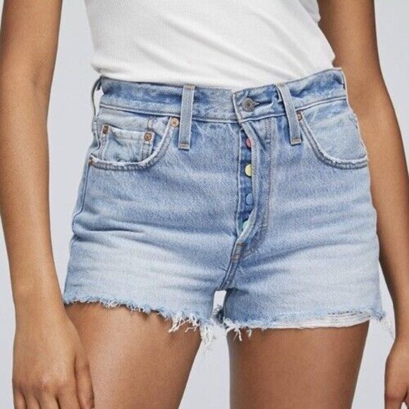 Levi's Pants - Levi's 501 High Rise Light Wash Button Fly Distressed Jean Shorts Size 34 Womens